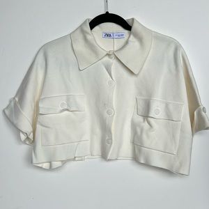 Zara Cropped Knit Buttoned Sweater Size Small